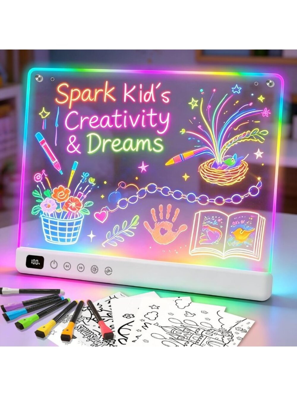 Led Drawing Board with 13 Light Effects, 16" Rechargeable Glow Doodle LED Note